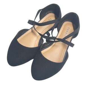 Torrid Black Faux Suede Pointed Toe Ankle Strap Flats - Wide